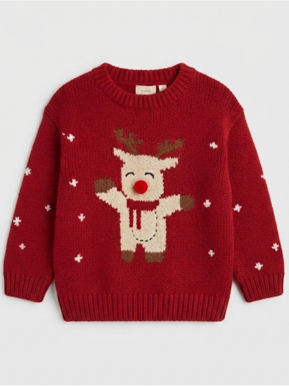 ZARA 4-5 Red Kids Reindeer Holiday Sweater with Pom Nose